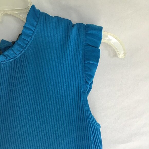 Adrianna Papell Ruffled Neck and Sleeve Mini Pleat Blouse Size Medium in Aqua - Picture 10 of 11